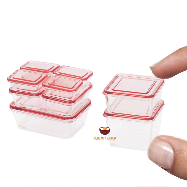 Miniature REAL food storage box pink (set of 9 pcs): for real tiny
